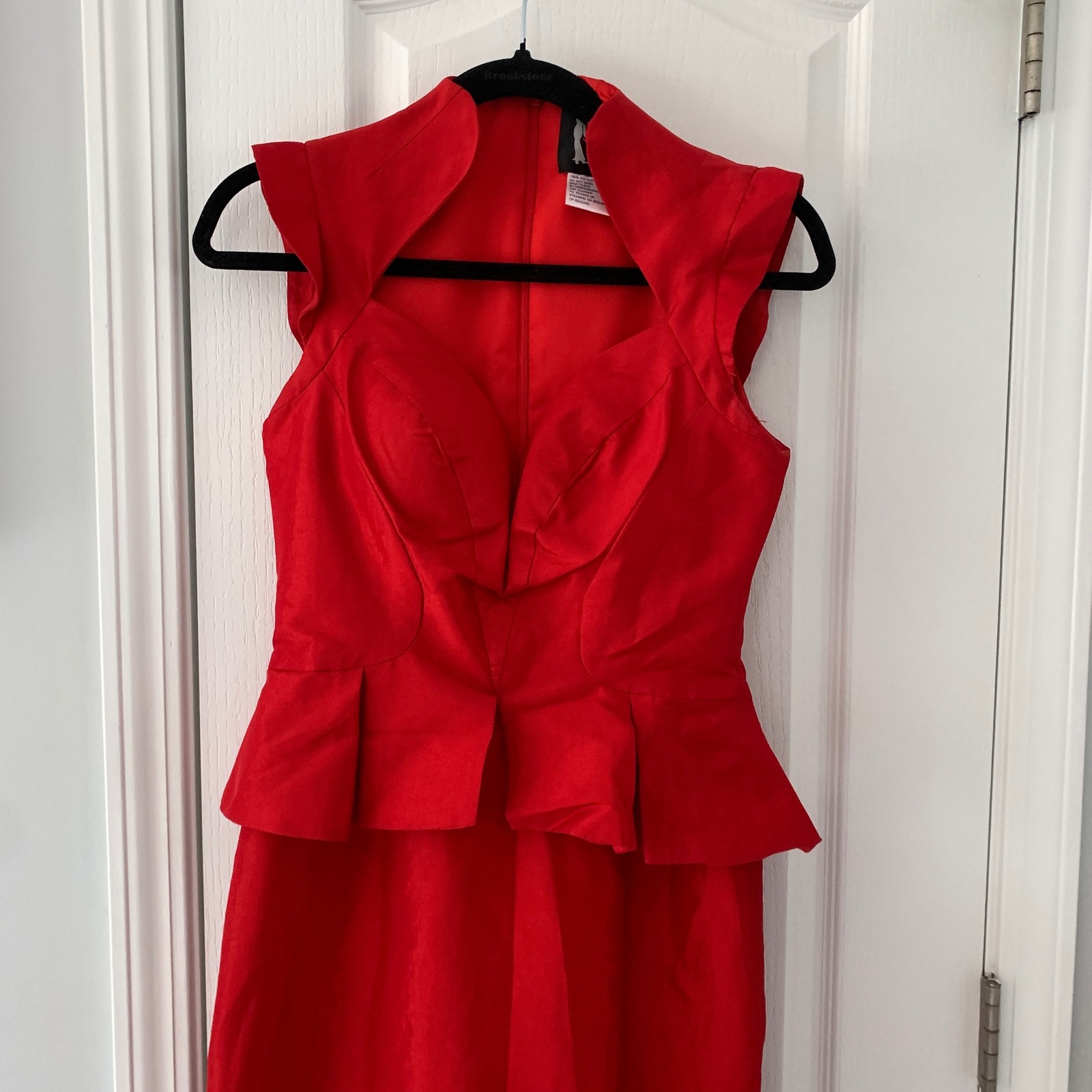 Mac Duggal Red Peplum Evening Gown High Neck Formal Dress 6